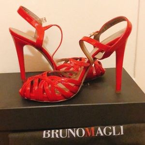Hot red heels; height = 4 inches or 10cm